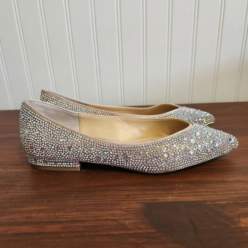 Betsey Johnson Girls Size 3.5 Crystal Wedding Day Flats‎ Blue Bottom New